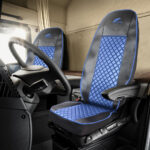 SET HUSE SCAUN TRUCK UMBRELLA PENTRU SCANIA SERIA R 2006-2020 PIELE ECOLOGICA - NEGRU+ALBASTRU - imagine 2