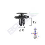 CLIPS FIXARE ELEMENTE ROATA PENTRU HONDA/MITSUBISHI 8X12MM - NEGRU SET 10 BUC - imagine 2
