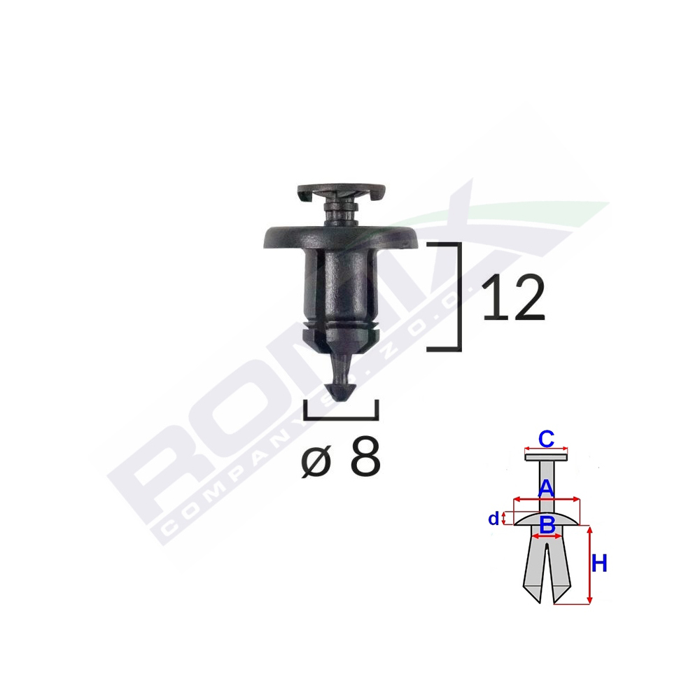 34751 CLIPS FIXARE PENTRU DACIA RENAULT 8X12MM - NEGRU SET 10 BUC - imagine 1