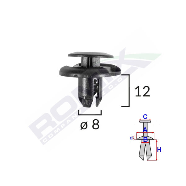 CLIPS FIXARE ELEMENTE ROATA PENTRU HONDA/MITSUBISHI 8X12MM - NEGRU SET 10 BUC