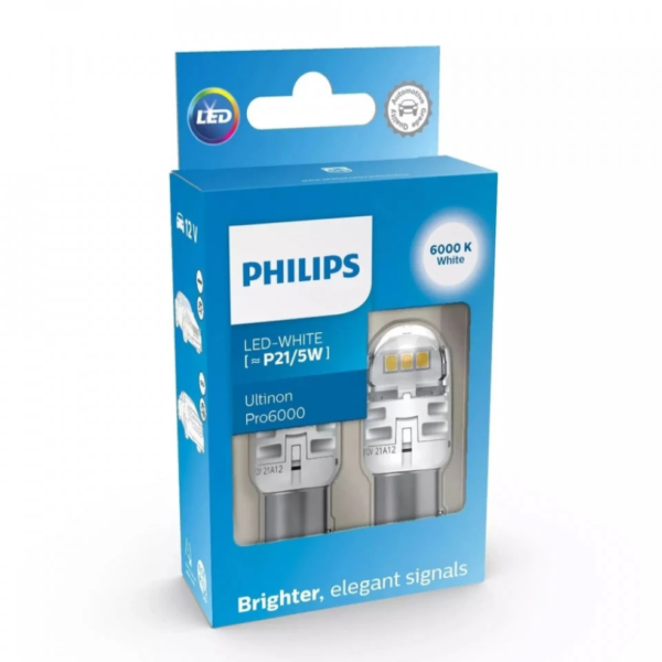 SET 2 BECURI AUXILIARE CU LED 12V P21/5W Ultinon Pro6000SI WHITE PHILIPS